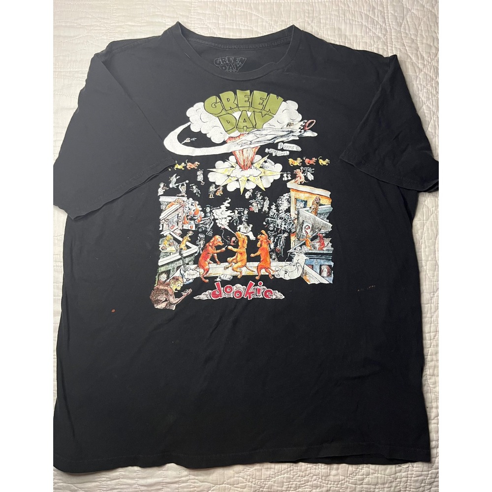 Vintage Green Day Dookie Album Cover Graphic T-Shirt Black Mens Large Band Tee